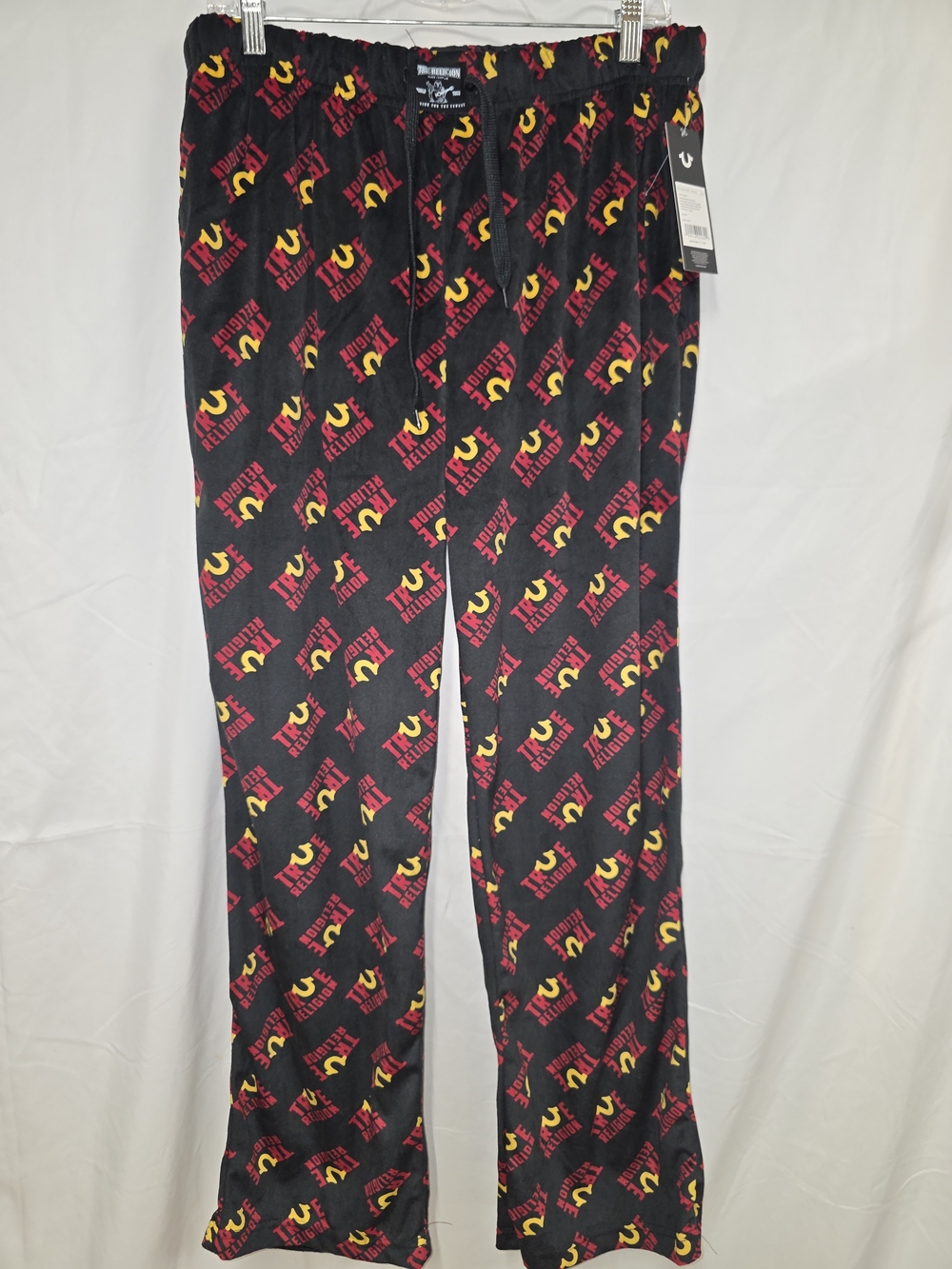 True Religion Black Sweatpants with Red and Yellow Logo Print